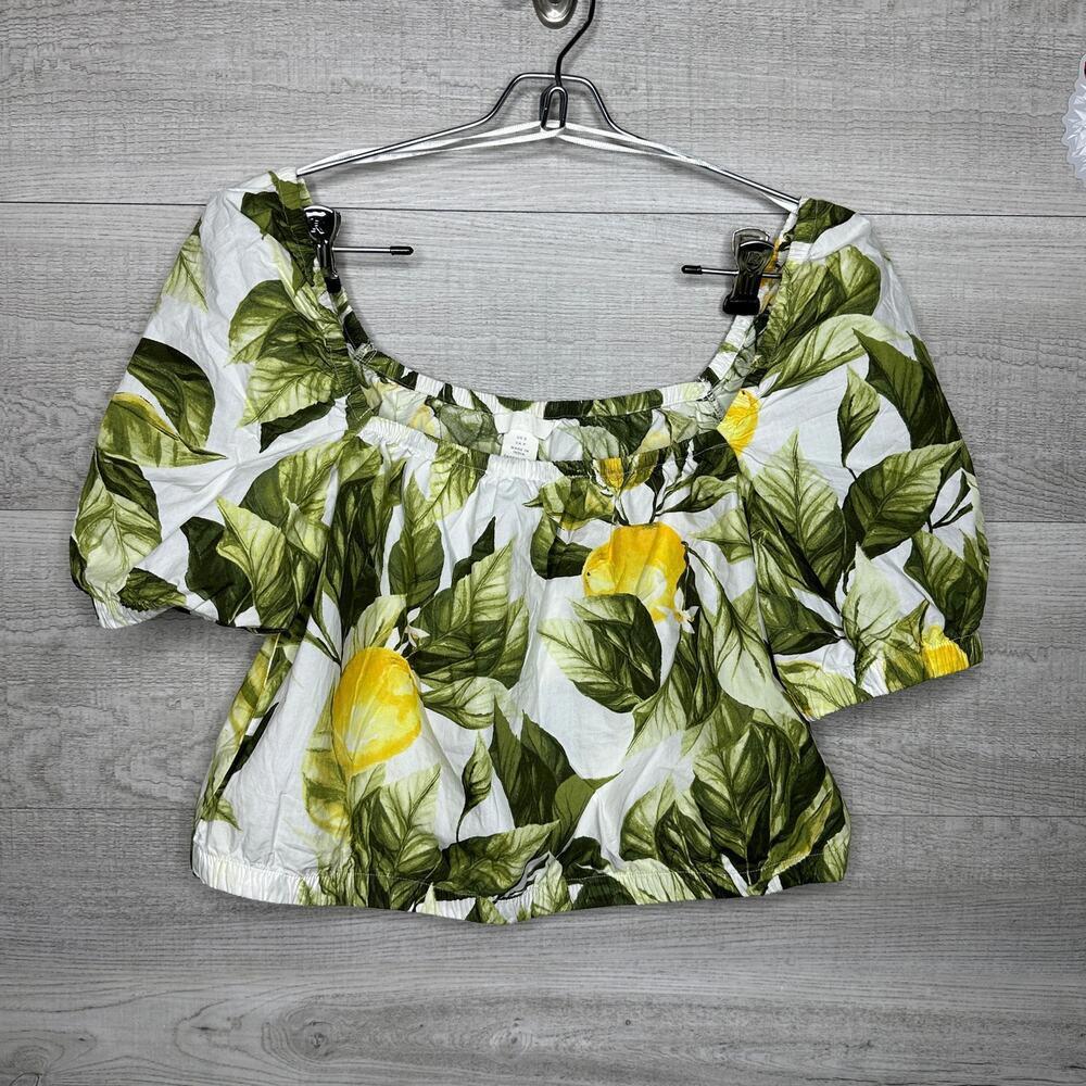 Chic Lemon Print Puff Sleeve Crop Top